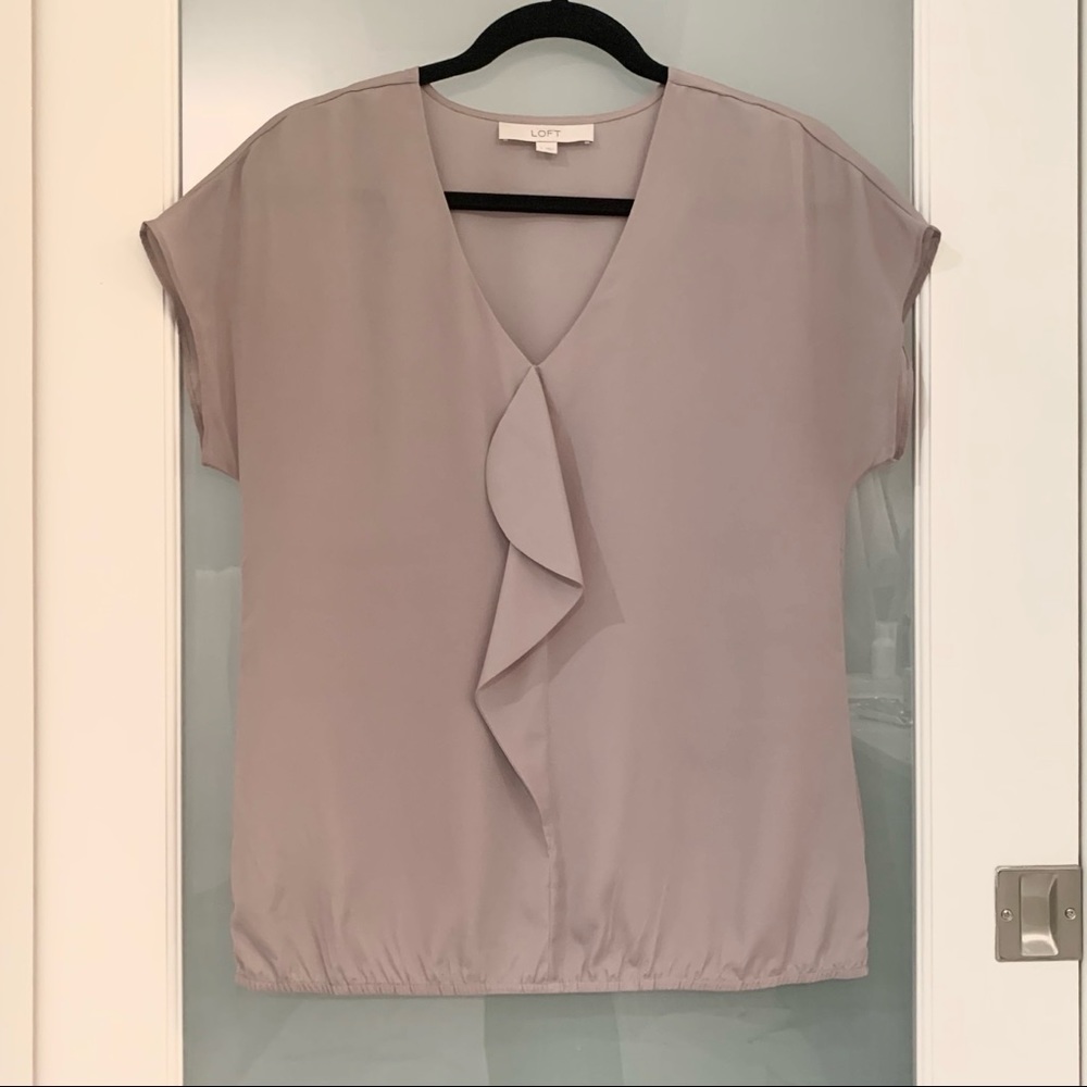 Loft Ruffle V-neck Blouse (Taupe) Size S
